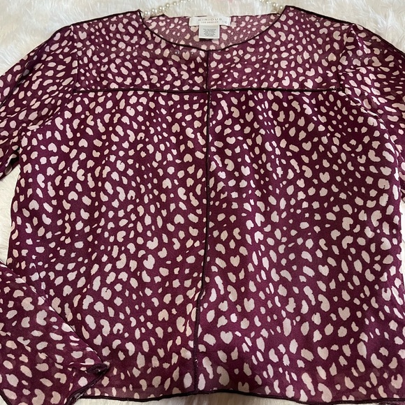 Sheer Animal Print Long Sleeve Silk Inside Blouse Size L - Kirious Los Angeles - Picture 3 of 6